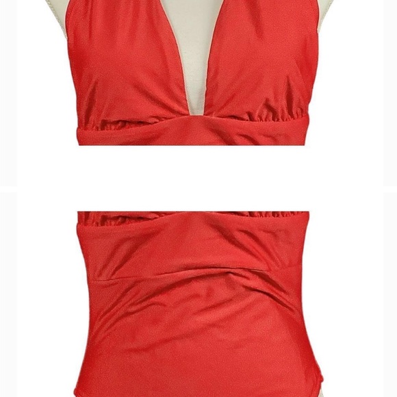 J Crew Red Swimsuit One Piece Size 14 Red Halter V Neckline Bathing Suit Poo… - Picture 2 of 7
